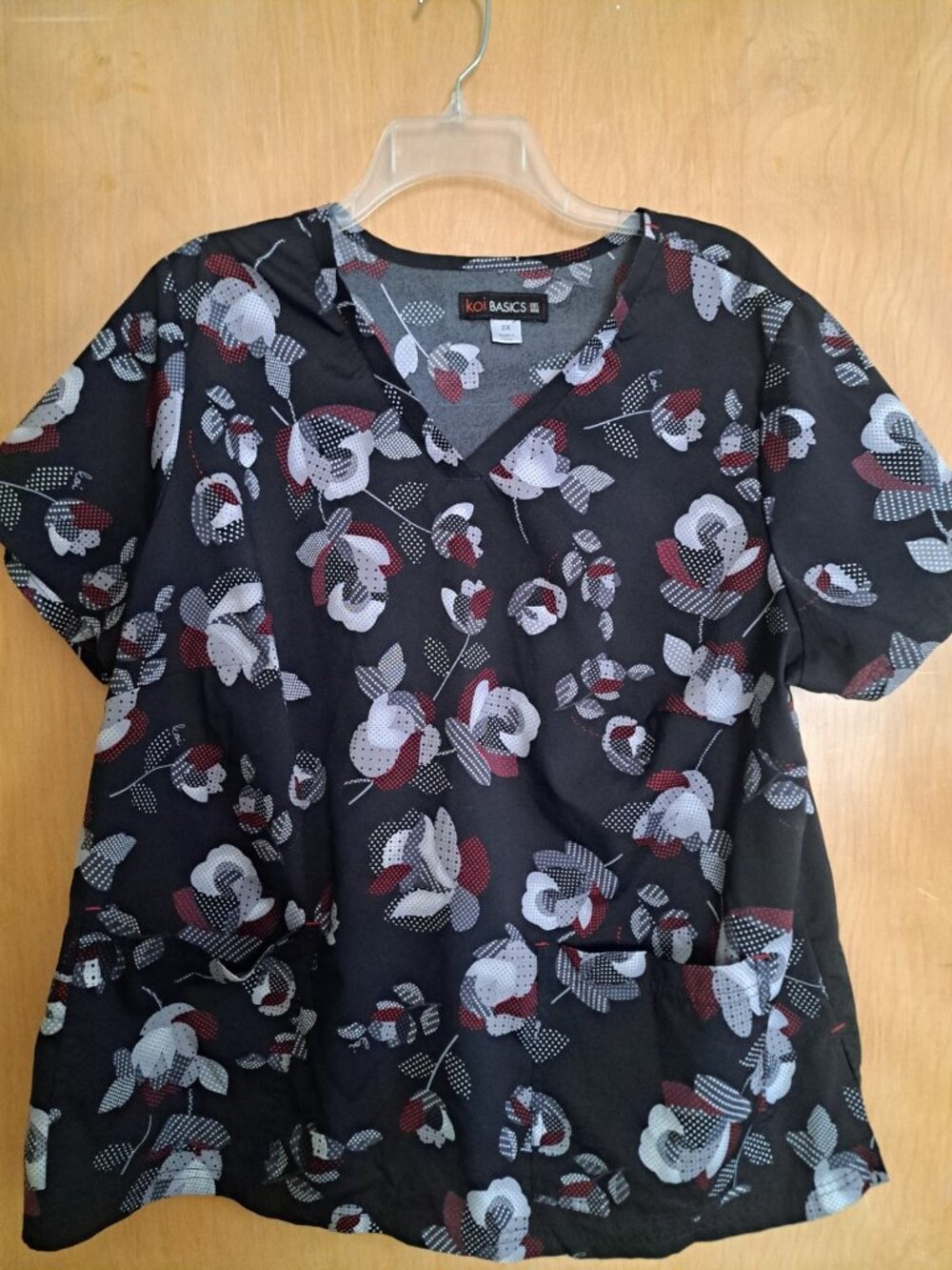 Koi Basics Leslie Womens 2X Scrub Top Dotty Rose Stretch 393PR Lightweight